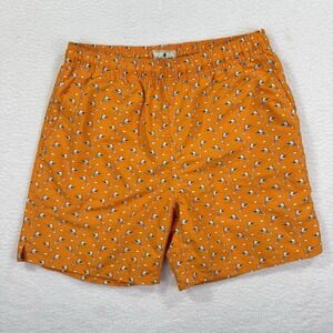 Southern Pines Swim Trunks Mens Medium Orange Martini Print Liner Summer‎ Beach